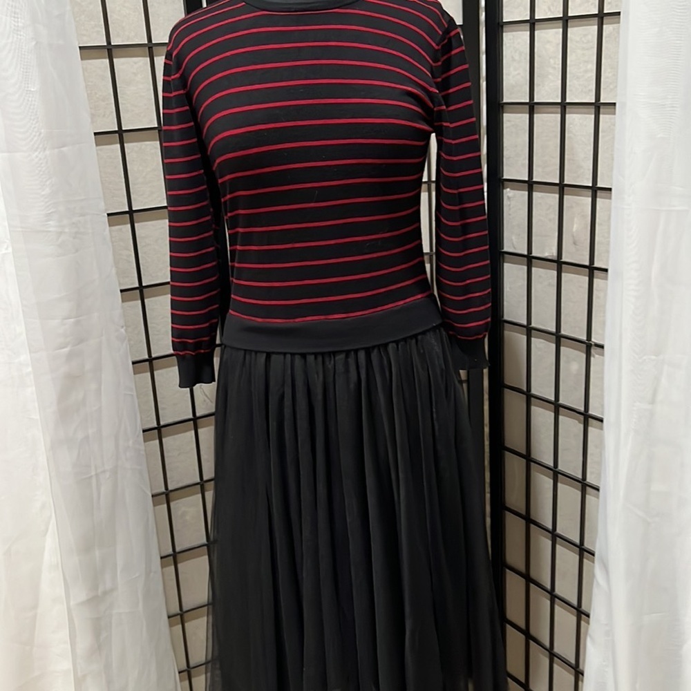 English Factory Black and Red Striped  GOTHIC TULLE Sweater DRESS SIZE L - Picture 5 of 11
